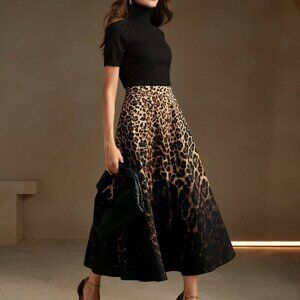 Black Elegant Women's Urban Chic Leopard Ombre Skirt